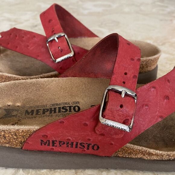 Mephisto Helen Air Relax Ostrich Embossed Red Leather Women’s Sandals - Picture 10 of 16
